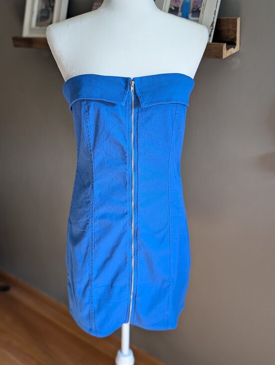 Le Lis Dresses & Skirts - NWT LE LIS Bright Blue Strapless Full Zip Bodycon Denim Dress Womens Medium